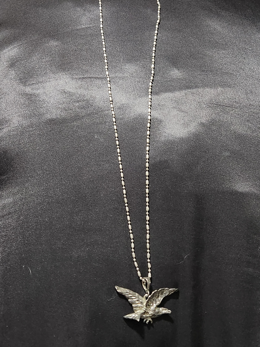 Vintage Silver Tone Flying Soaring Eagle Pendant Necklace | Ball Chain 28"